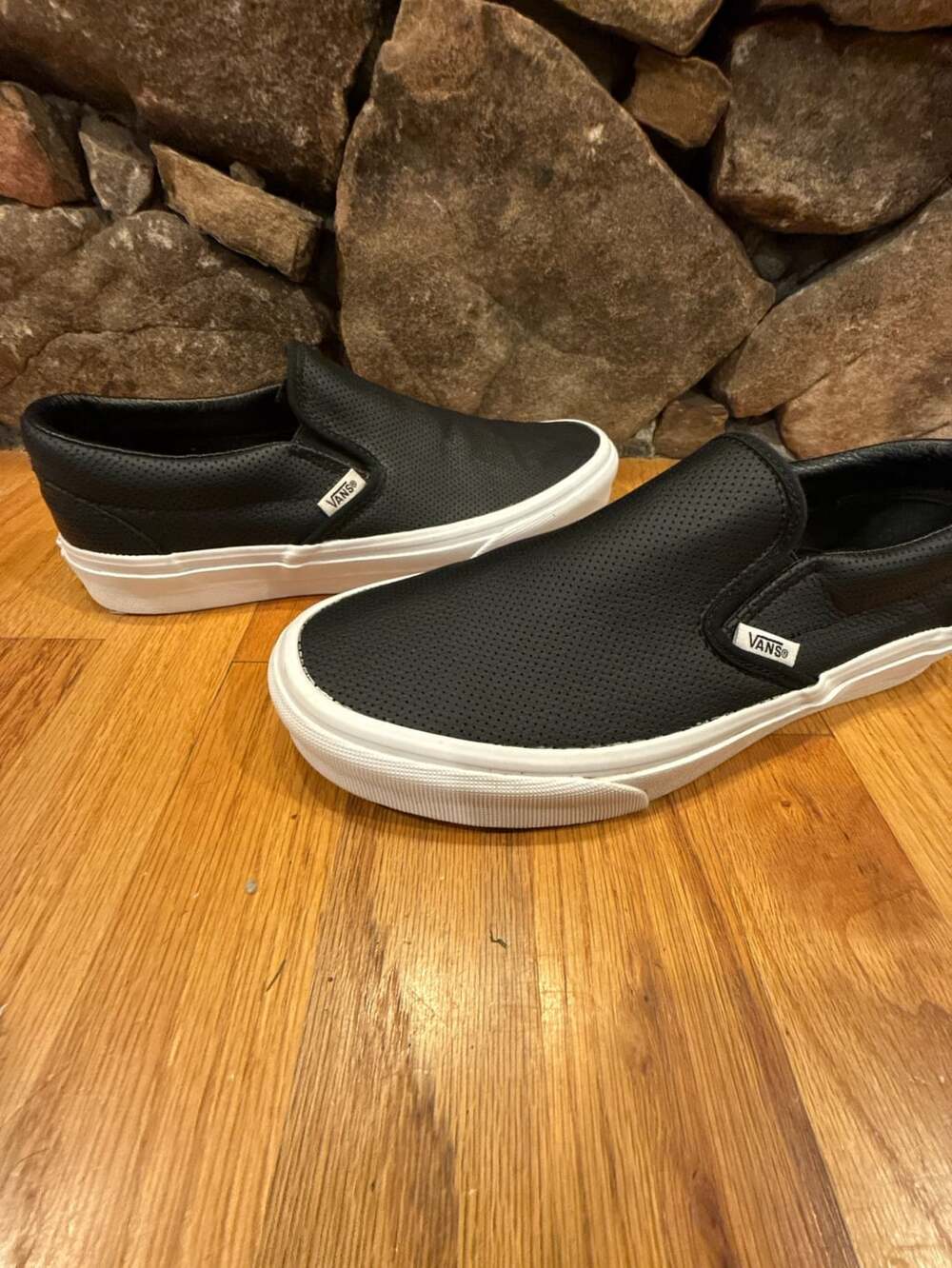 Vans Classic Slip-On Perforated Leather Black White Shoes